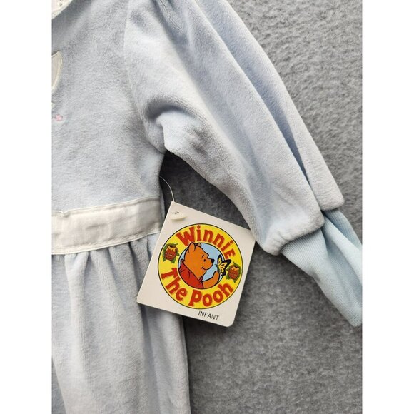 VTG Winnie The Pooh Infant Girls Blue Velour Onesie 24M With Embroidered Floral - Picture 2 of 8